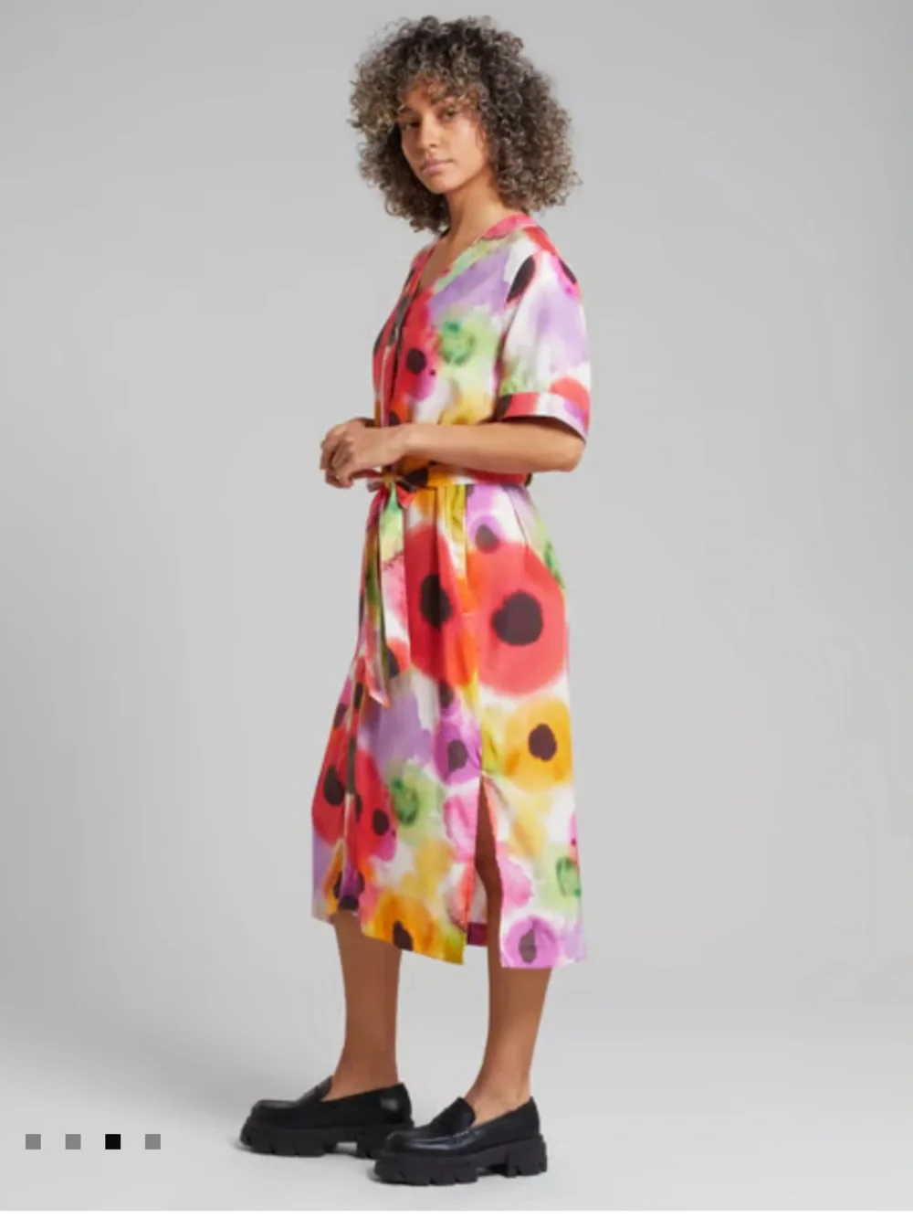 Vibrant Watercolor Midi Dress with Tie Waist - Multicolor - Picture 2 of 7
